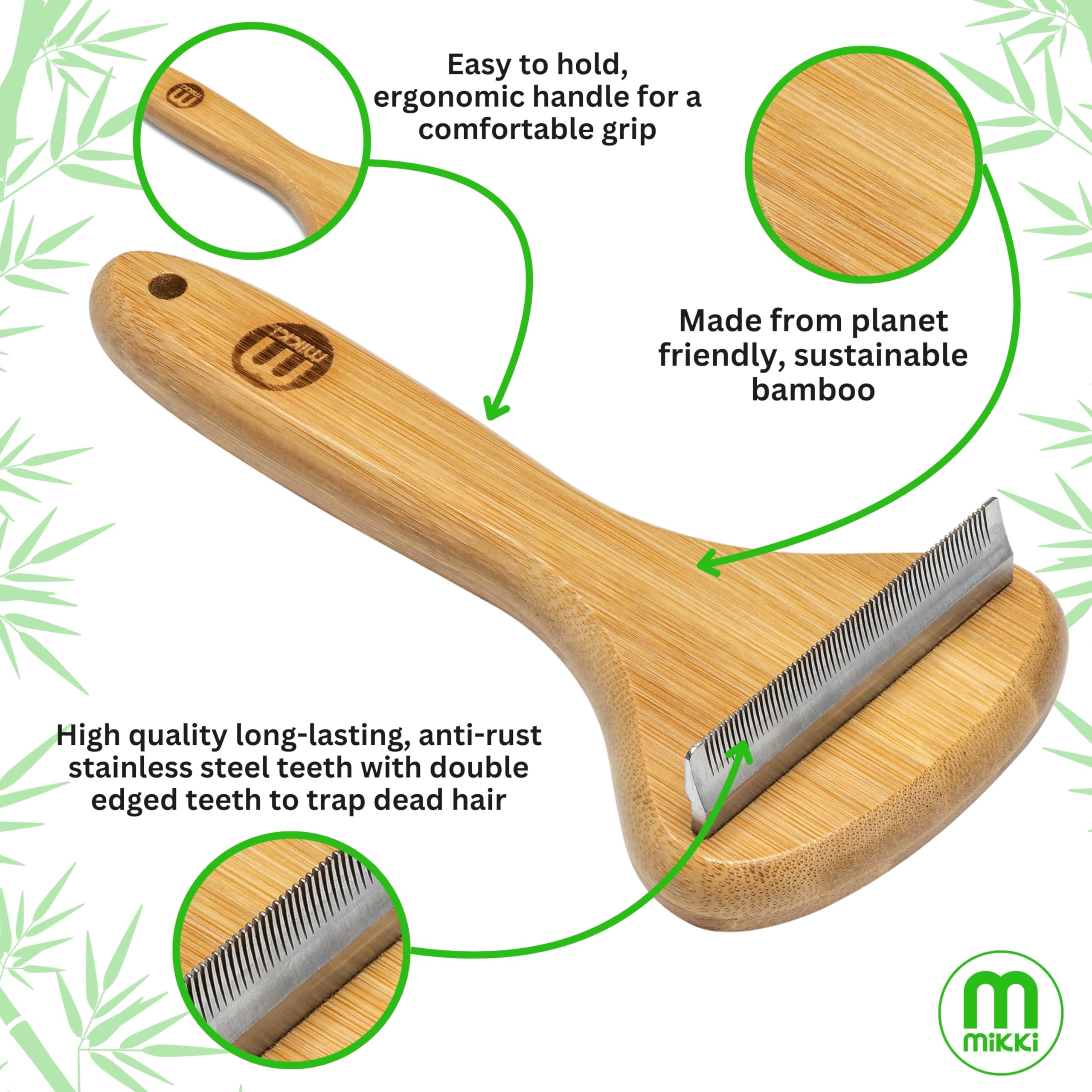Mikki Bamboo Moult Master De-Shedding Blade For Dog & Cat Grooming, Shedding & Undercoat, Safely Removes Loose Hair - Image 4