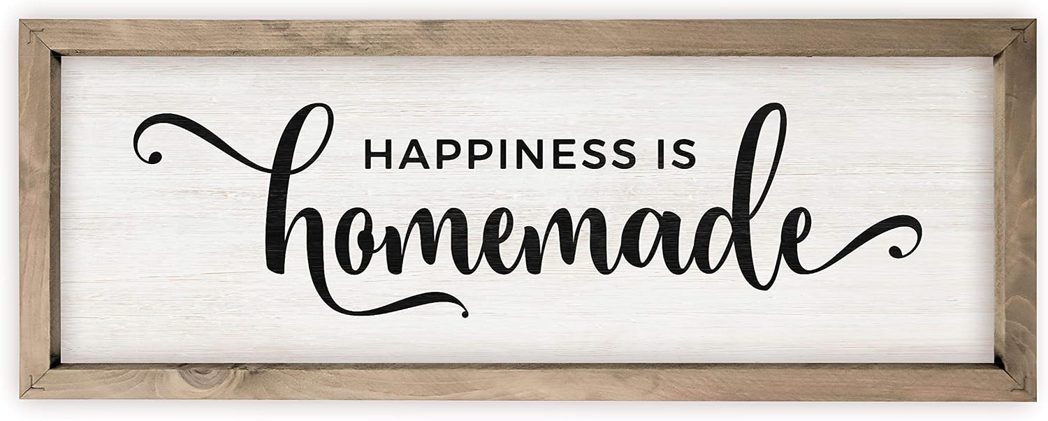 Happiness Is Homemade Framed White Wood Rustic Style Wall Décor Sign 6x18