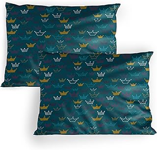 Ambesonne Cartoon Pillow Sham Set of 2, Hand Drawn Style Crowns Tiaras Fun Girlish Pattern for, Quality Microfiber Bedding Item for All Seasons, 26
