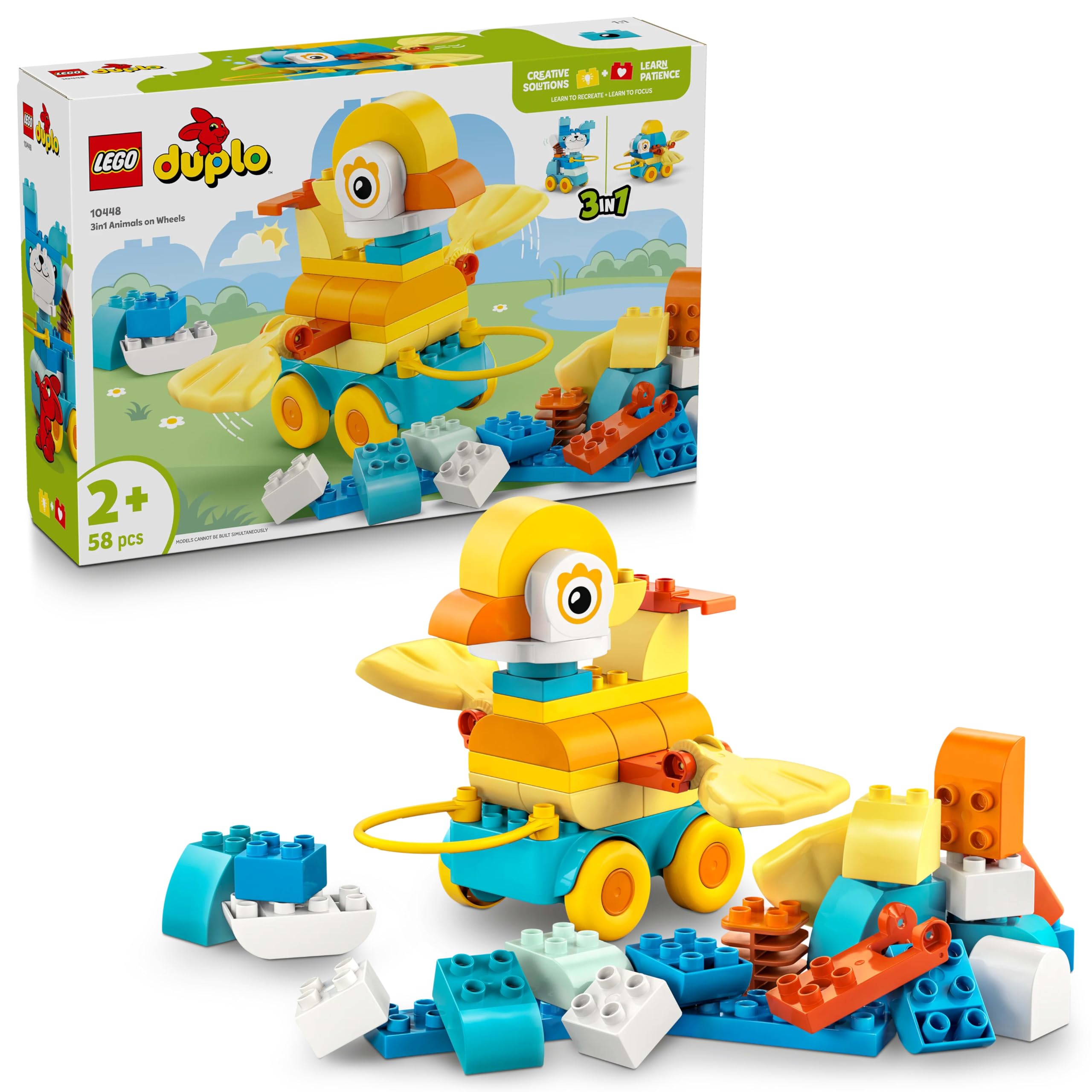 LEGO DUPLO 3in1 Animals on Wheels, Educational Building Toy with Bricks to Build a Duck
