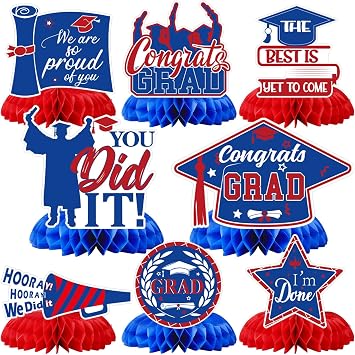 JULMELON 8 PCS Graduation Centerpieces for Tables 2026, JULMELON Graduation Party Decorations Congrats Grad Honeycomb Centerpieces Table Toppers
