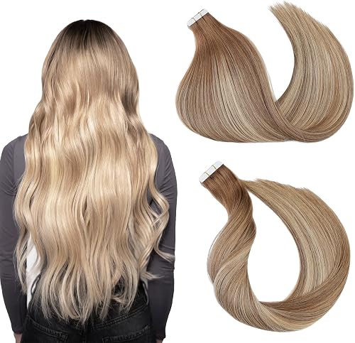 Tape in Hair Extensions Real Human Hair, Silky Straight Remy Hair Seamless Skin 