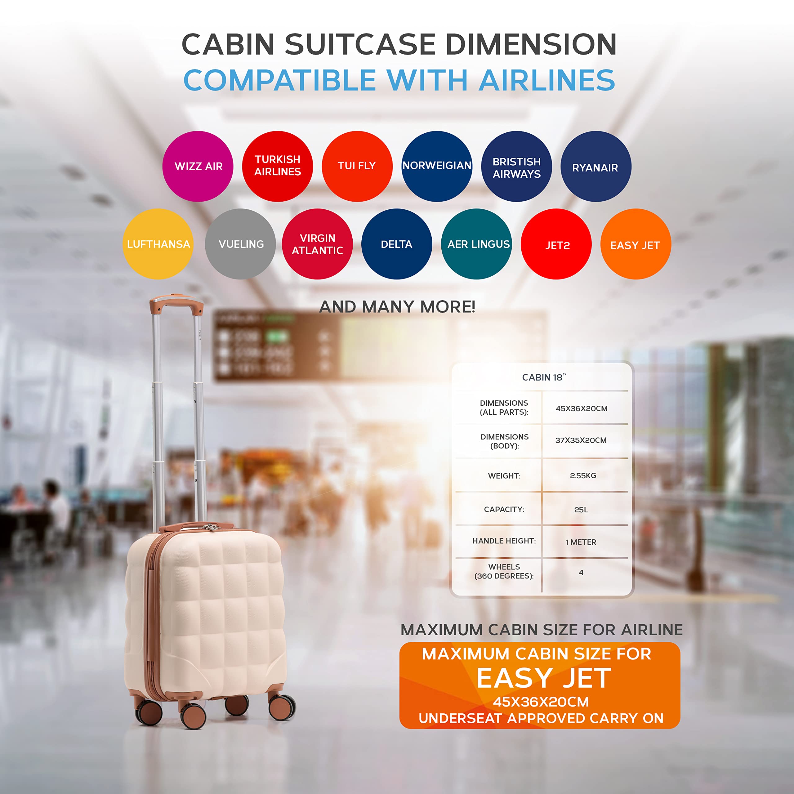 Flight Knight Bubble Suitcase - Ryanair easyJet Jet2 Approved - 8 Wheel Carry Cabin Hardcase 45x36x20cm