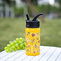 Vista 6 de BJPKPK Botella de agua aislada con tapa con pajilla, botellas de agua de metal de acero inoxidable de 15 onzas, botellas de agua reutilizables a