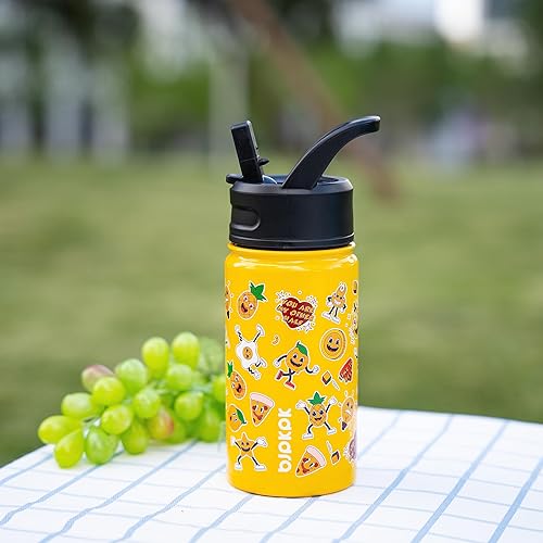 Miniatura 6 de BJPKPK Botella de agua aislada con tapa con pajilla, botellas de agua de metal de acero inoxidable de 15 onzas, botellas de agua reutilizables a