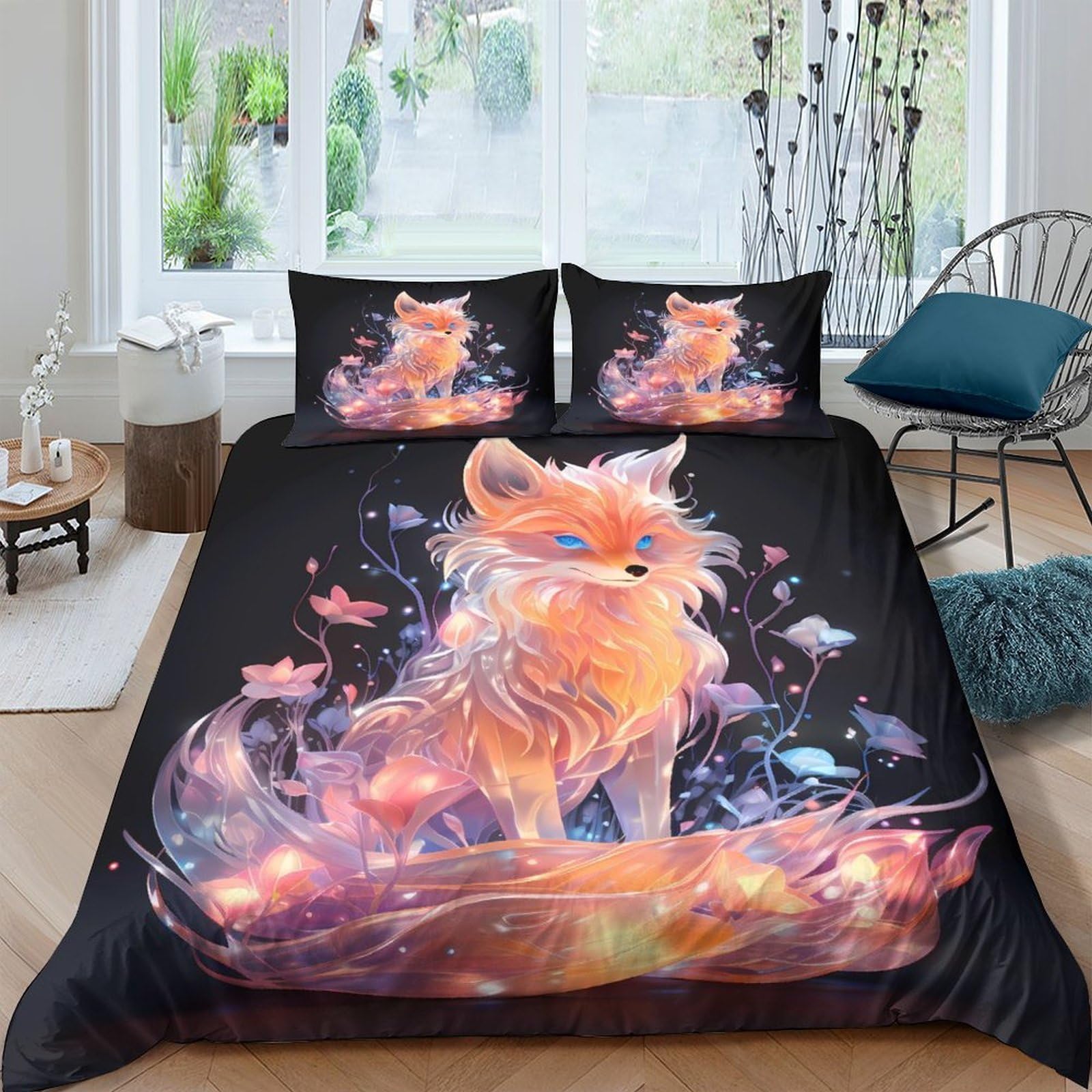 Ctjqhvkz Style-9 3D Printed Fantasy Fox Fitted Sheet Microfiber Soft Orange Animal Mattress Cover For Bedroom Dorm Bed Decor Single（135X200cm）