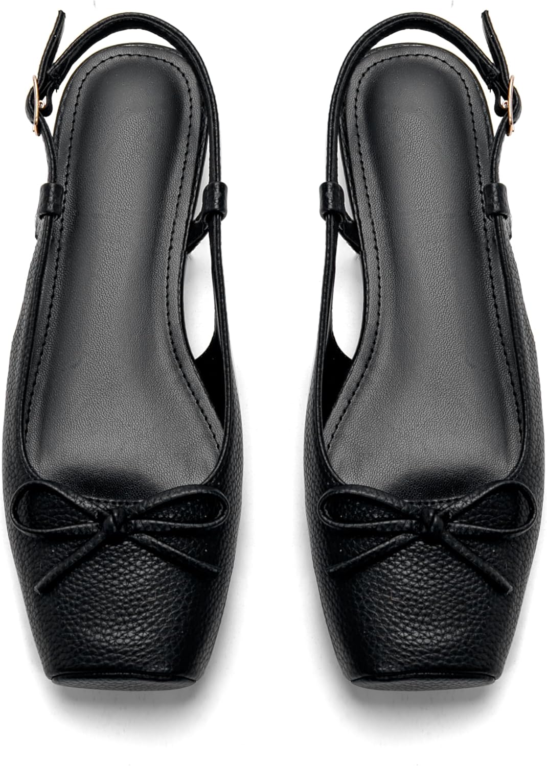 Women’s Ballet Flats Slingbacks Square Toe Bow Knit Dressy Flat Shoes with Ankle Buckles Satin