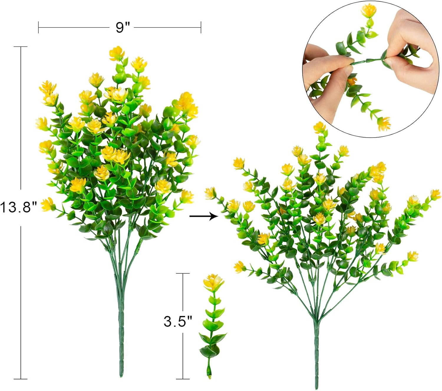 8 Pack Artificial Flowers Fake Plants Outdoor uv Resistant Faux Plastic Plants Greenery Shrubs for Indoor Outdoor Hanging Planter Home Room Kitchen Porch Window Box Decor (Yellow) : Home & Kitchen