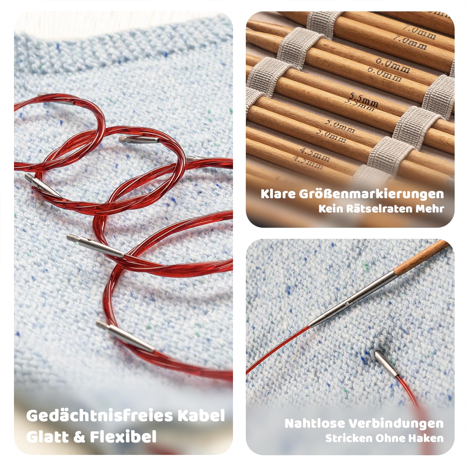 RUIDI Rundstricknadeln Set, Rundstricknadeln Set Austauschbar mit Tasche & Zubehör, 10 Paare Rundstricknadel-Set (12cm) in Größen von 3,5 mm bis 10 mm (Buchenholz)