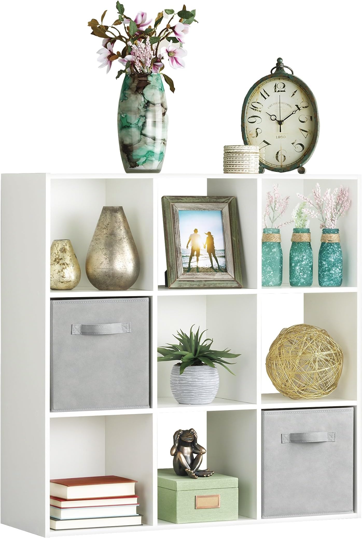 9 Cube Storage Organizer, 3 Tier Stackable MDF Bookcase, Open Storage Display Bookshelf, Storage Cabinet for Living Room, Bedroom, Home, Office, 35.5" L x 11.7" W x 35.5" H, White