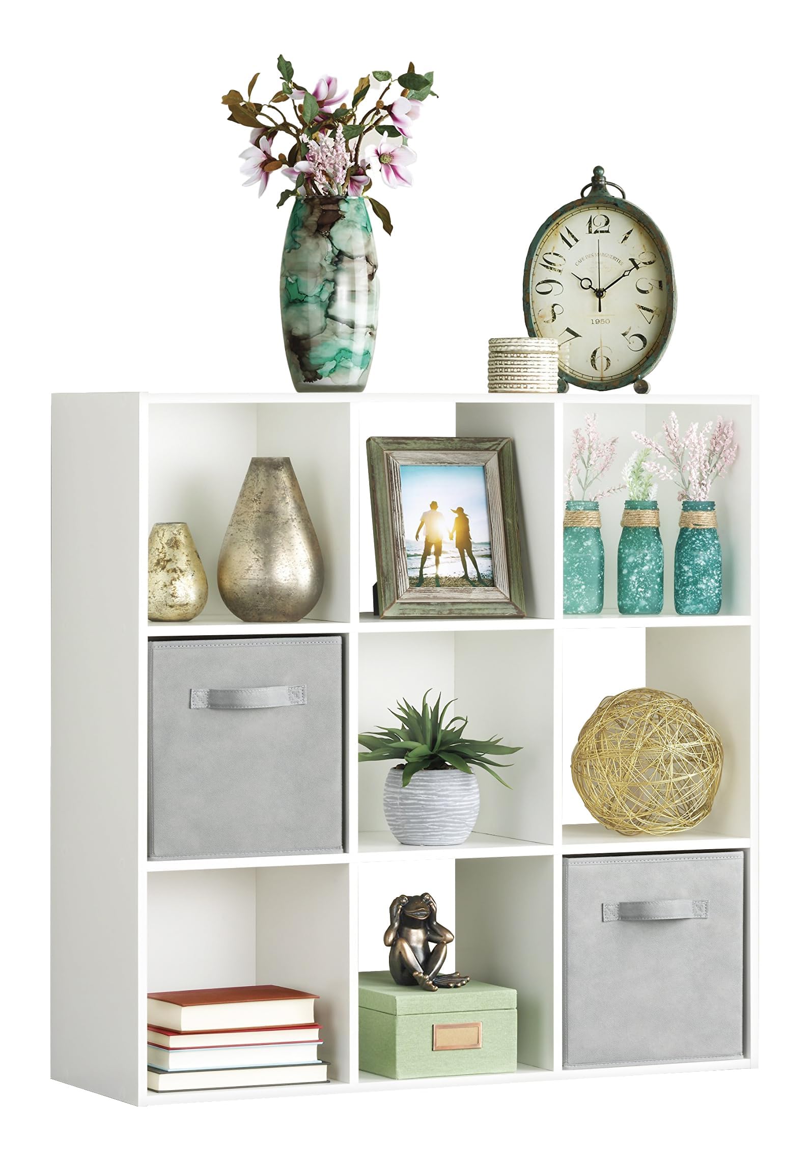 Whitmor 9 Cube Storage Organizer, 3 Tier Stackable MDF Bookcase, Open Storage Display Bookshelf, Storage Cabinet for Living Room, Bedroom, Home, Office, 35.5" L x 11.7" W x 35.5" H, White