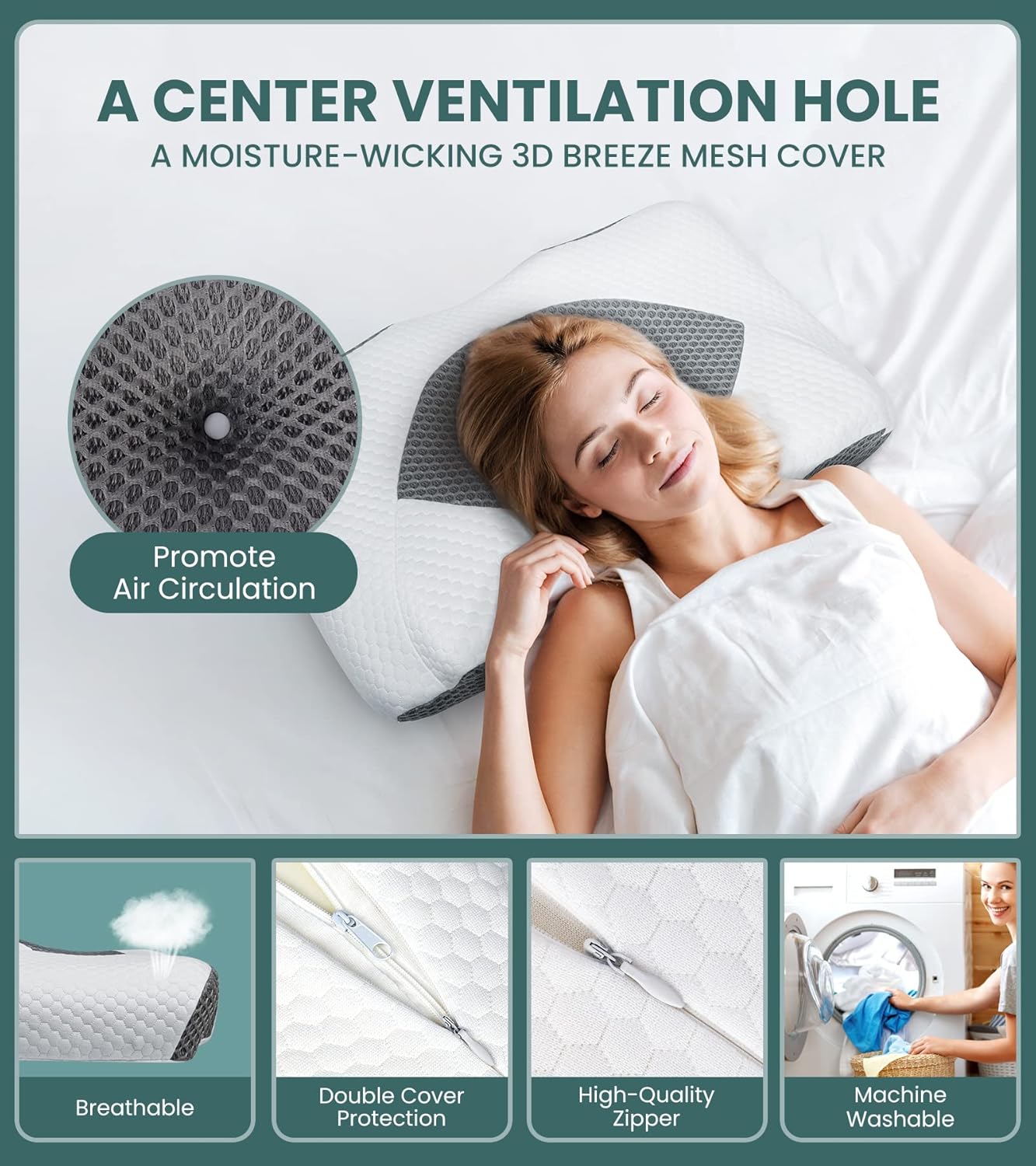 Famedio Adjustable Cervical Pillow for Neck Pain Relief, Hollow Bed Memory Foam Plus Support, Odorless Orthopedic Bed Pillows for Sleeping, Shoulder Pillow for Side Back Stomach Sleeper