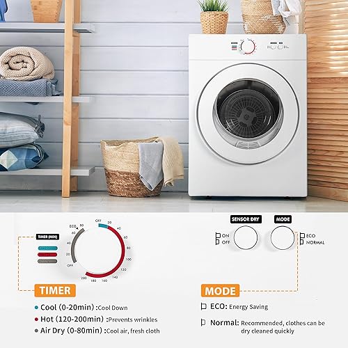 Miniatura 3 de Secadora de ropa portátil de 10.6 libras, secadora portátil de 1020 W para lavandería, secadora de 1.8 pies cúbicos con tambor de acero inoxidable,