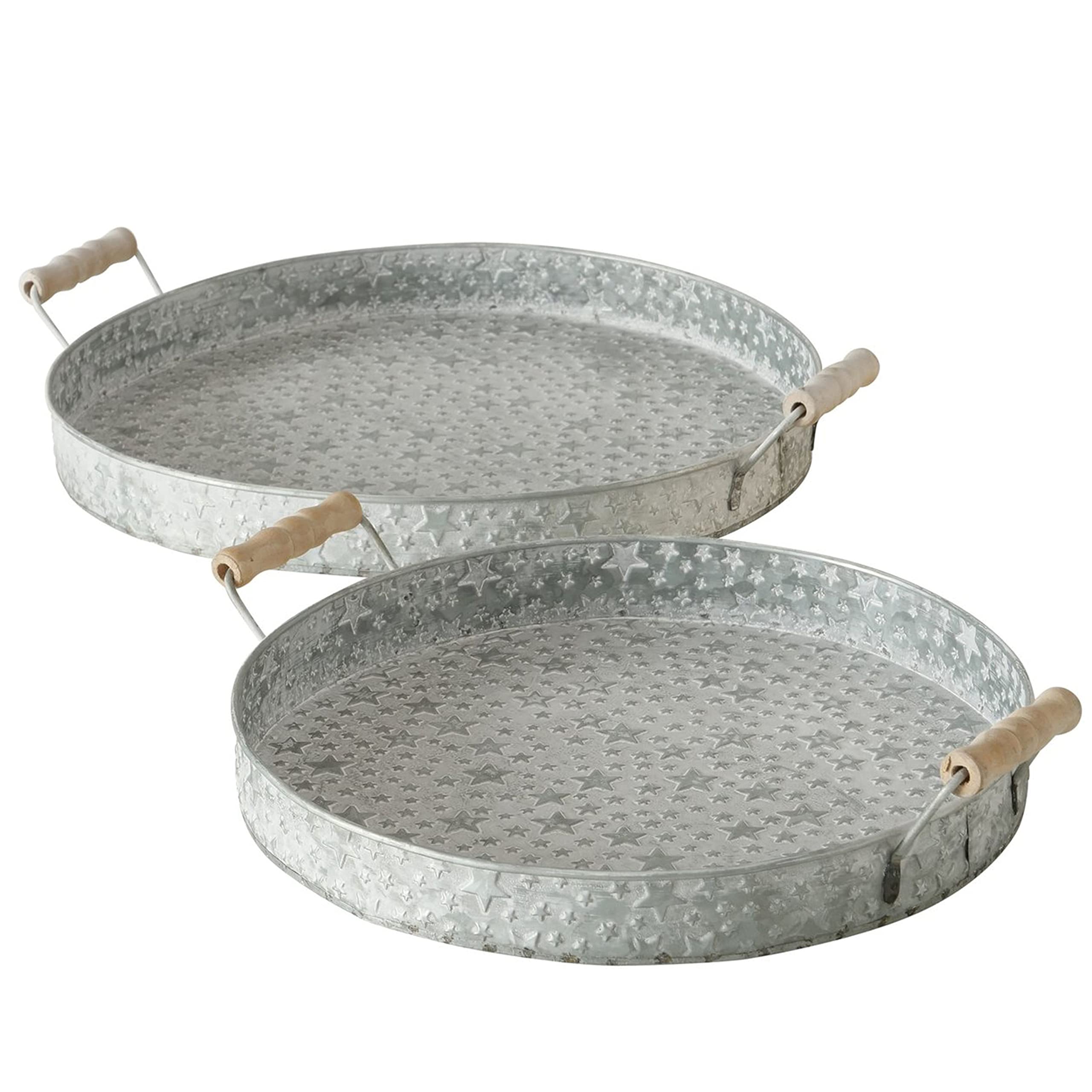 Set Di 2 Mango Vassoio In Legno Rotondo Alto Esigente Acacia Vassoio Di Servizio