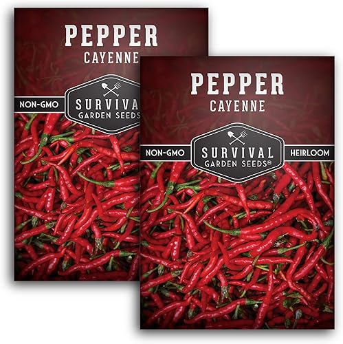Miniatura 10 de Survival Garden Seeds - Semillas de pimienta de cayena roja para plantar - Paquete con instrucciones para plantar y cultivar chiles calientes en tu