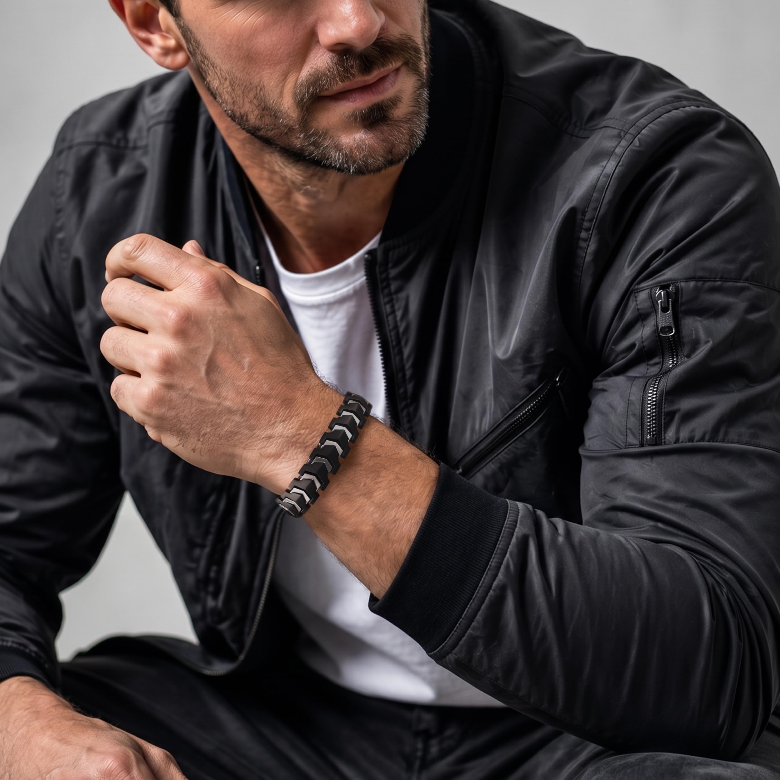 RainSo Pulsera magnética para hombre, de acero inoxidable, diseño de flecha mate, ajustable, resistente, para escalada al aire libre (9,45 pulgadas)