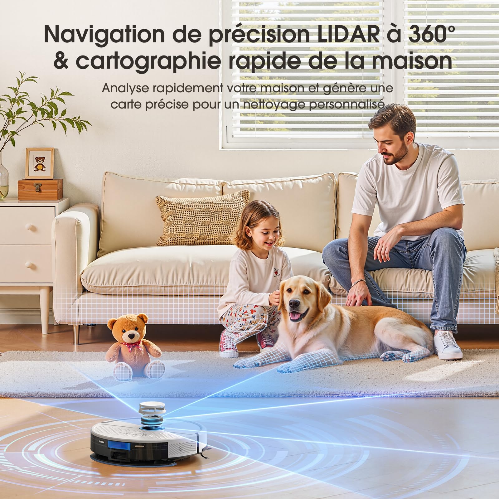 Lubluelu Robot Aspirateur Laveur 5000Pa 3 en 1, Aspirateur Robot Mise à Niveau, LiDAR Laser, 5 Carte Sauvegardable +24 Zones Interdites Modifiables, pour Poils d'animaux, Sols (Blanc)