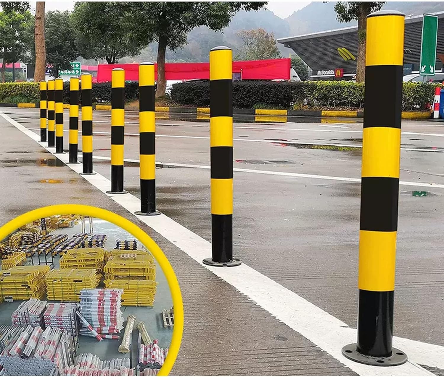 Dissuasori di parcheggio in metallo resistente con anelli per appendere – Pali di sicurezza per una maggiore protezione e sicurezza, ideali per la separazione delle auto private