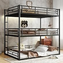 Heavy Duty Triple Bunk Bed, Full Over Full Over Full Size Metal Bunkbeds Family-Friendly for All Ages with Noise-Reduced Design with Ladder, Space Saving for Bedroom and Dorm Black, Full | Space Saving