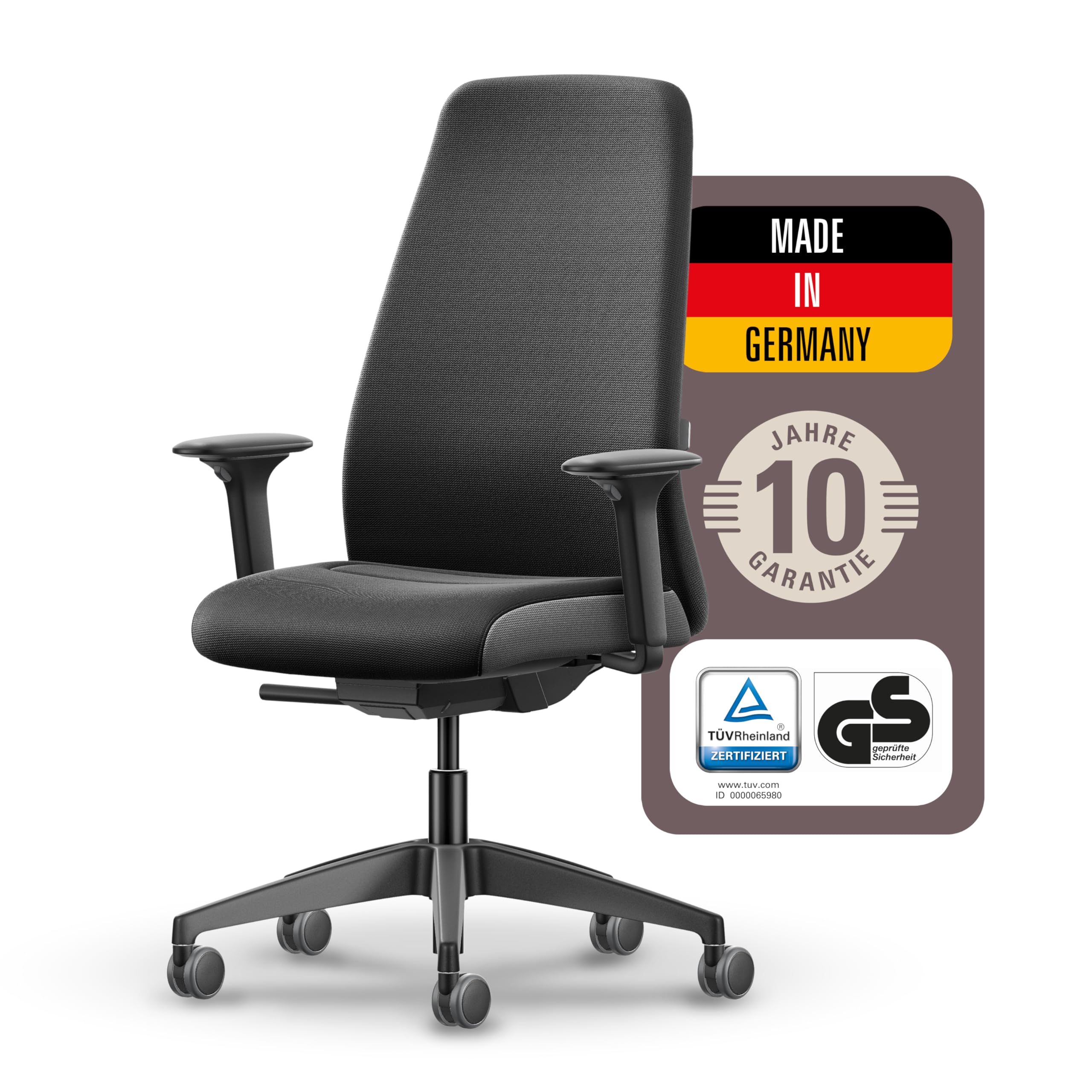 Interstuhl Style Soft+ Ergonomischer Bürostuhl mit hoher Rückenlehne – Schreibtischstuhl für große Personen, Belastbar bis 150kg, 10 J. Garantie, Made in Germany, schwarz