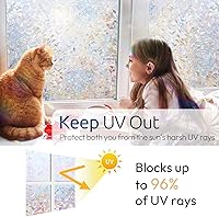 Vista 4 de rabbitgoo - Película decorativa de privacidad para ventana, diseño de arco iris, adhesivo 3D estático para control de calor del hogar, no adhesivo