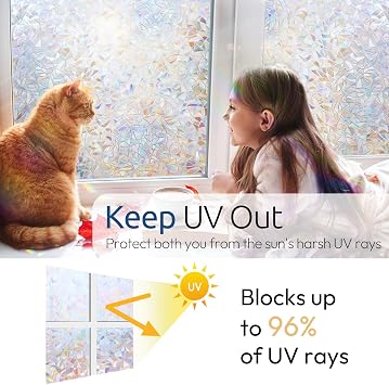 rabbitgoo Window screen, rainbow window sticker, 3D decorative window vinyl, stained glass window sticker, static sticks, window sticker, non-stick, 44.5 x 200 cm