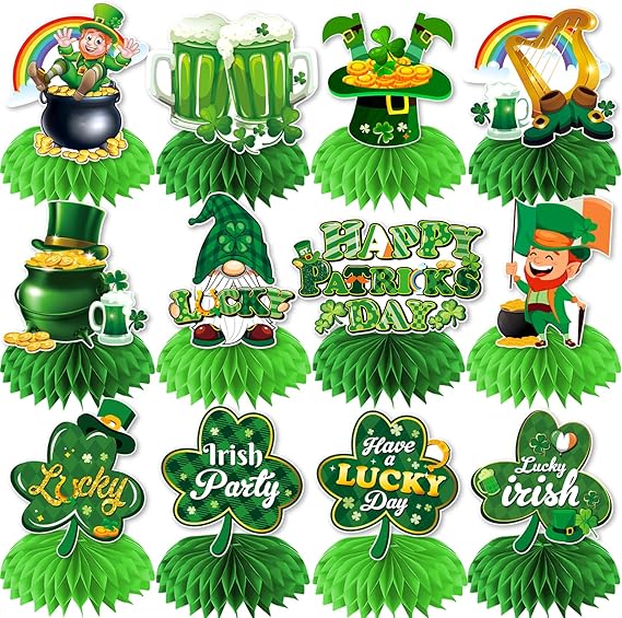 St. Patrick s Day Honeycomb Centerpieces 12-Piece Shamrock Table Décor Set