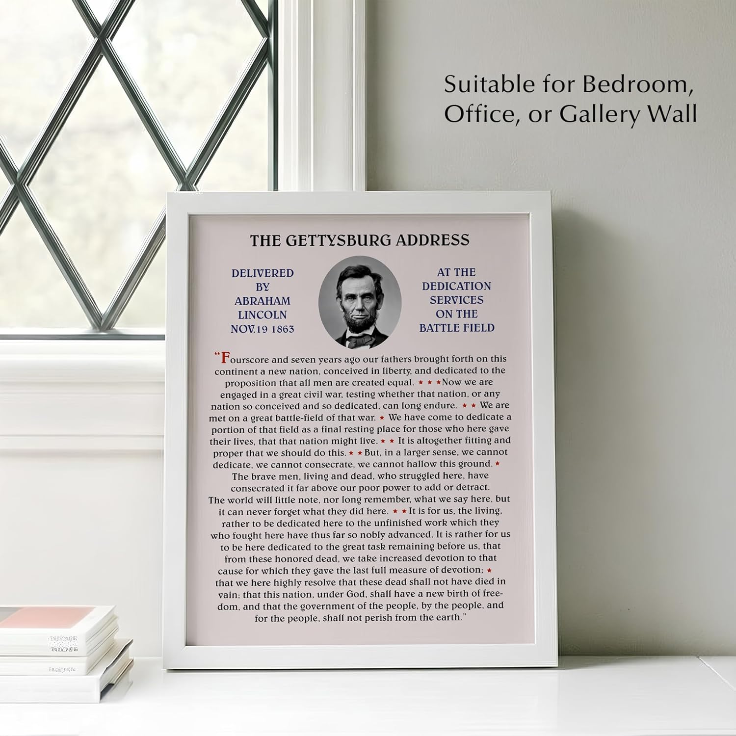 Abraham Lincoln The Gettysburg Address Wall Art Print - US Historical Poster Print for Home, Office, Classroom & Patriotic Decor (Brown Framed, 8 x 10 inches)