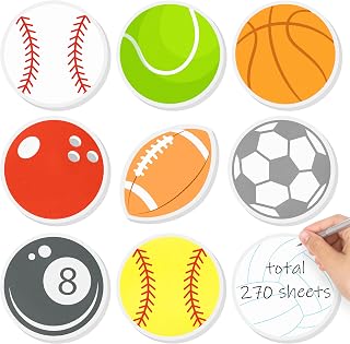 9Pcs Sports Sticky Notes Colorful Football Baseball Basketball Self-Adhesive Writing Memo Pads Notepads Office School Stationery Supplies Christmas Gift for Sport Lovers Students Teachers, 270 Sheets