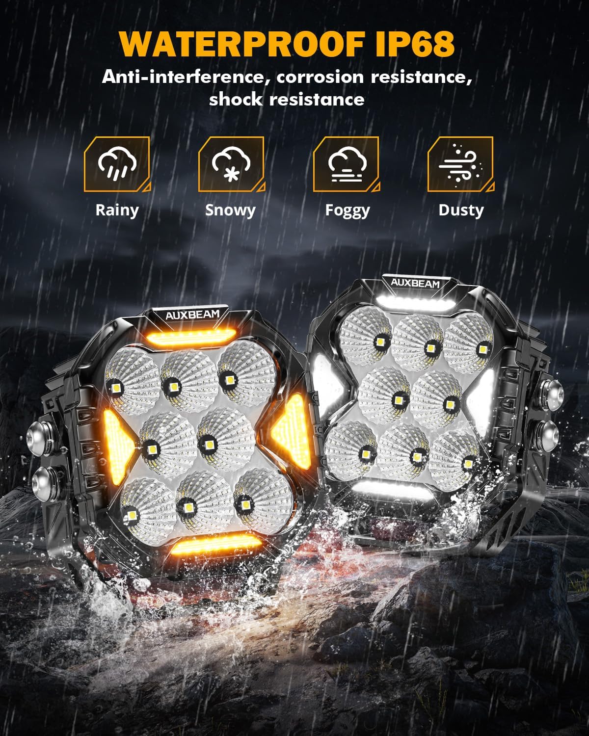 Auxbeam Cube-Z Series LED Cube Pod Lights, 4 Inch 112W Flood Driving Light with White DRL&Amber Turn Signal Light, 12800LM Hyper Bright Offroad Ditch Pods with Amber Cover for Truck SUV ATV UTV, Pair
