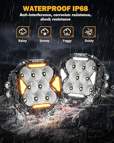 Miniatura 4 de Auxbeam Luces LED de la serie Cube-Z, 4 pulgadas, 112 W, luz de conducción de inundación con luz DRL blanca y señal de giro ámbar, 12800LM Hyper