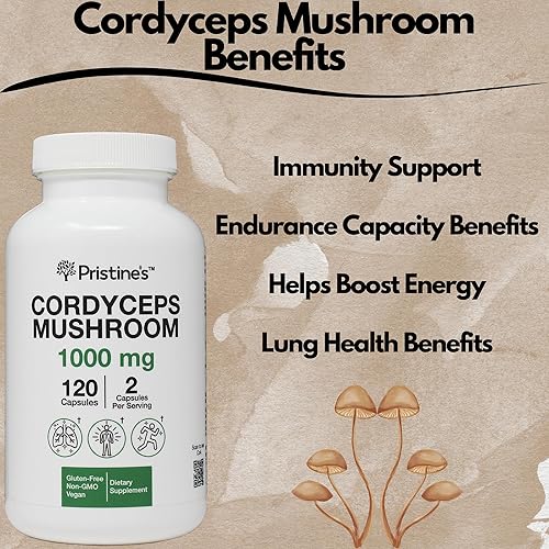 Miniatura 3 de PRISTINE'S Cordyceps - Suplemento de cápsula adaptógeno de rendimiento atlético, resistencia e inmunidad de hongos (paquete de 3) de 1000 mg