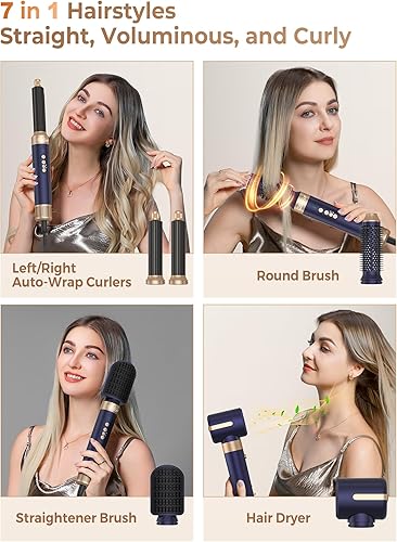 Miniatura 2 de Cepillo secador de pelo de 7 en 1,110000 RPM con difusor para cabello rizado y retorcido, cepillo iónico profesional para peinado de calidad de