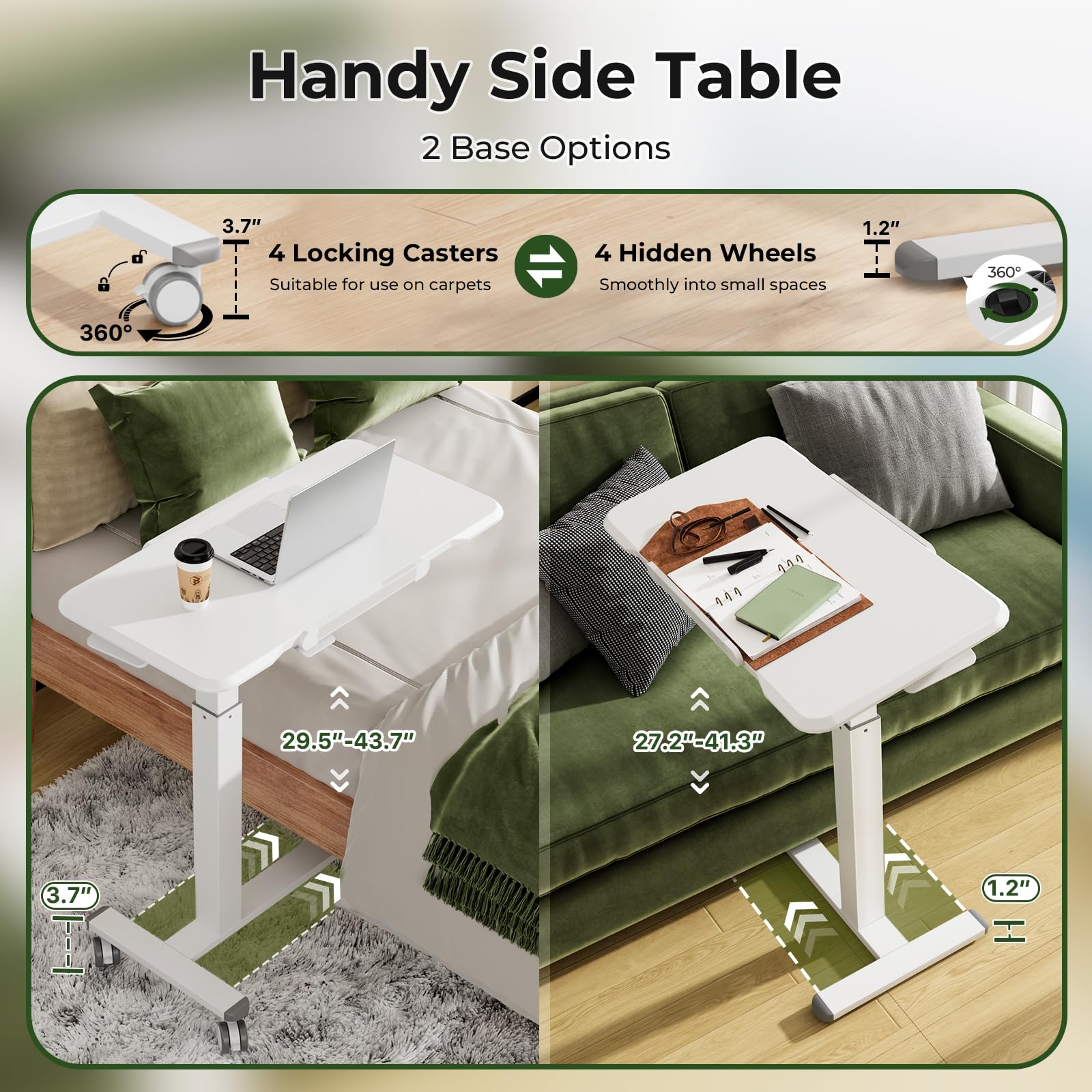 Rolling Laptop Desk 180 Tiltable Mobile Standing Desk Height Adjustable Overbed Bedside Table 32inch Portable Computer Desk with — view 3