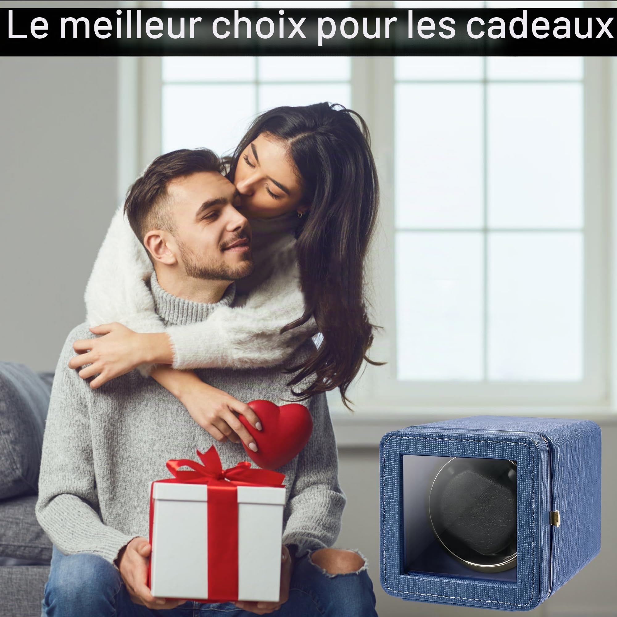 Remontoir automatique pour montres automatiques - Câble de charge USB - Boîtier en cuir synthétique avec moteur silencieux