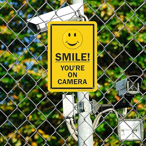 Miniatura 10 de SmartSign Letrero de metal con la frase "Smile You're On Camera" de 24 x 18 pulgadas con agujeros pre-limpiados, aluminio laminado inoxidable de 80