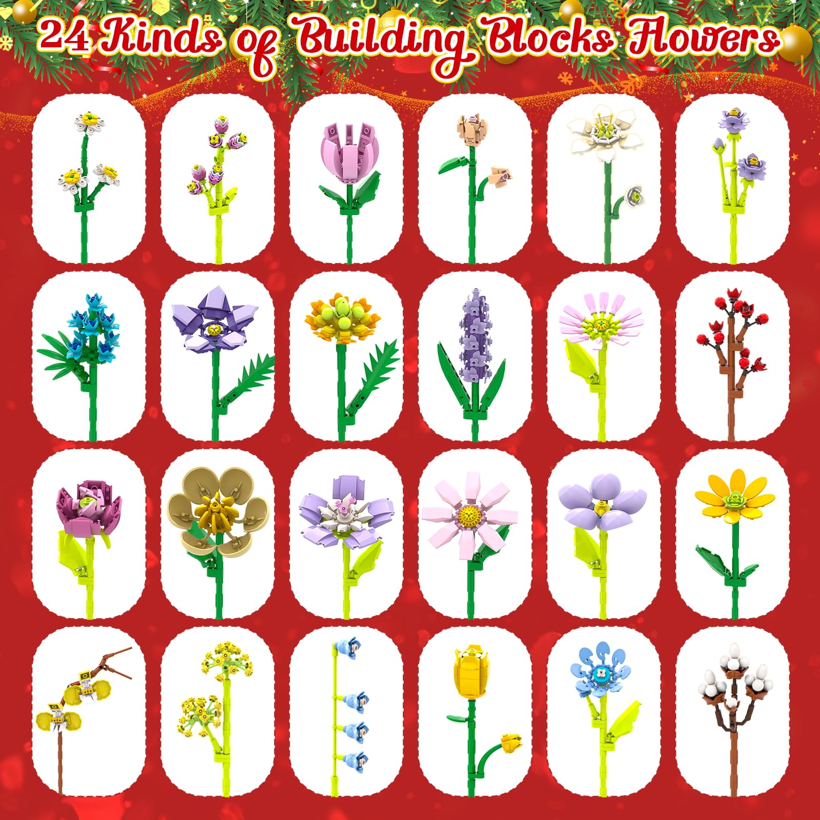 Adventskalender 2026 mit Botanicals Blumenstrauß für Frauen - Weihnachtskalender mit 24 Kunstblumen Deko für Haushalt Geschenk für Kinder Erwachsene & Männer