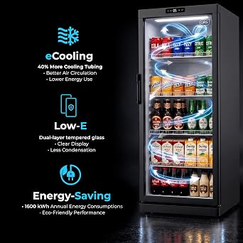 GRS Commercial Display Refrigerator, Glass Door Lock, Black, 6.0 Cu. Ft
