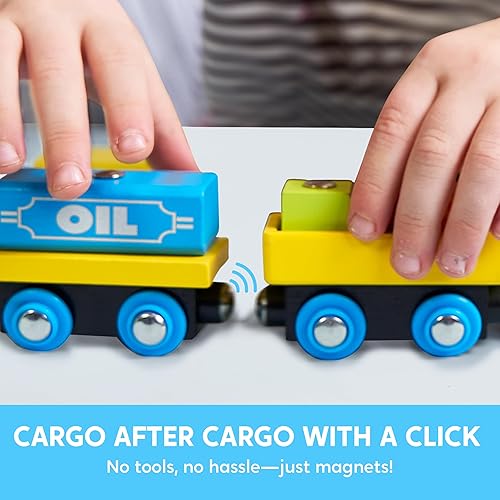 Miniatura 5 de Juego de tren de madera de 12 piezas y 110 piezas para niños de 2 a 8 años, tren magnético de la ciudad y Montessori, compatible con pistas de