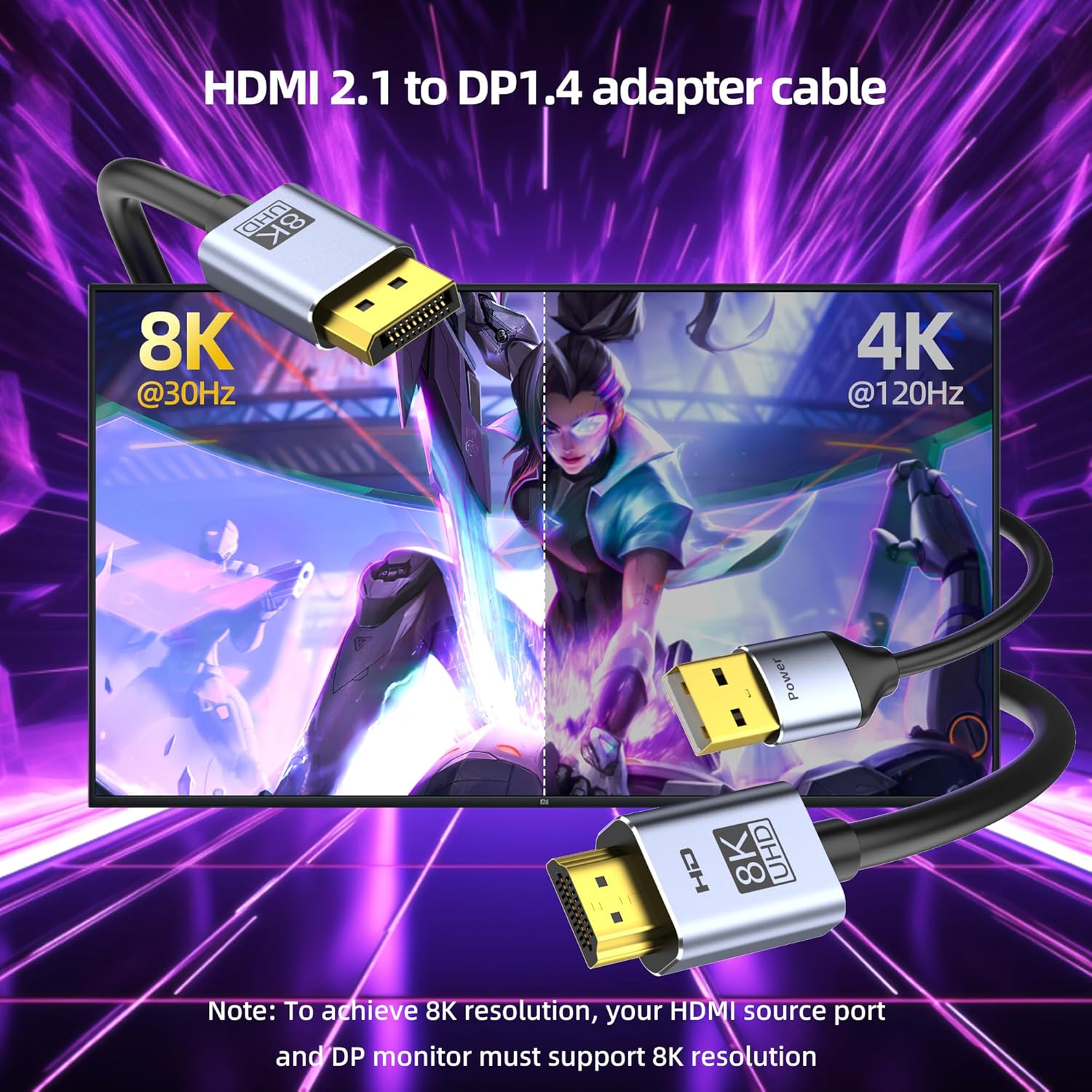 fairikabe 4K@144Hz HDMI 2.1 to DisplayPort 1.4 Cable Adapter 6FT, 4K@120Hz/8K Unidirectional Active HDMI Source to Display Port Monitor Cable 8K, Converter for Computer PC PS5 Xbox, Male to Male