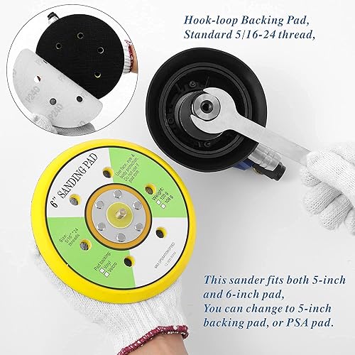 Miniatura 5 de Lijadora orbital aleatoria con manguera y bolsa para el polvo, lijadora de palma neumática con 10 papeles de lija para trabajo de carrocería de