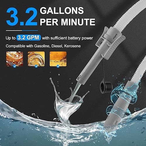 Miniatura 5 de Fuel Transfer Pump with Auto-stop Sensor and 4 Tank Adapter, 3.2GPM 51" Hose Battery-Powered Portable Gas Can Pump for Gasoline & Diesel Oil (Red)