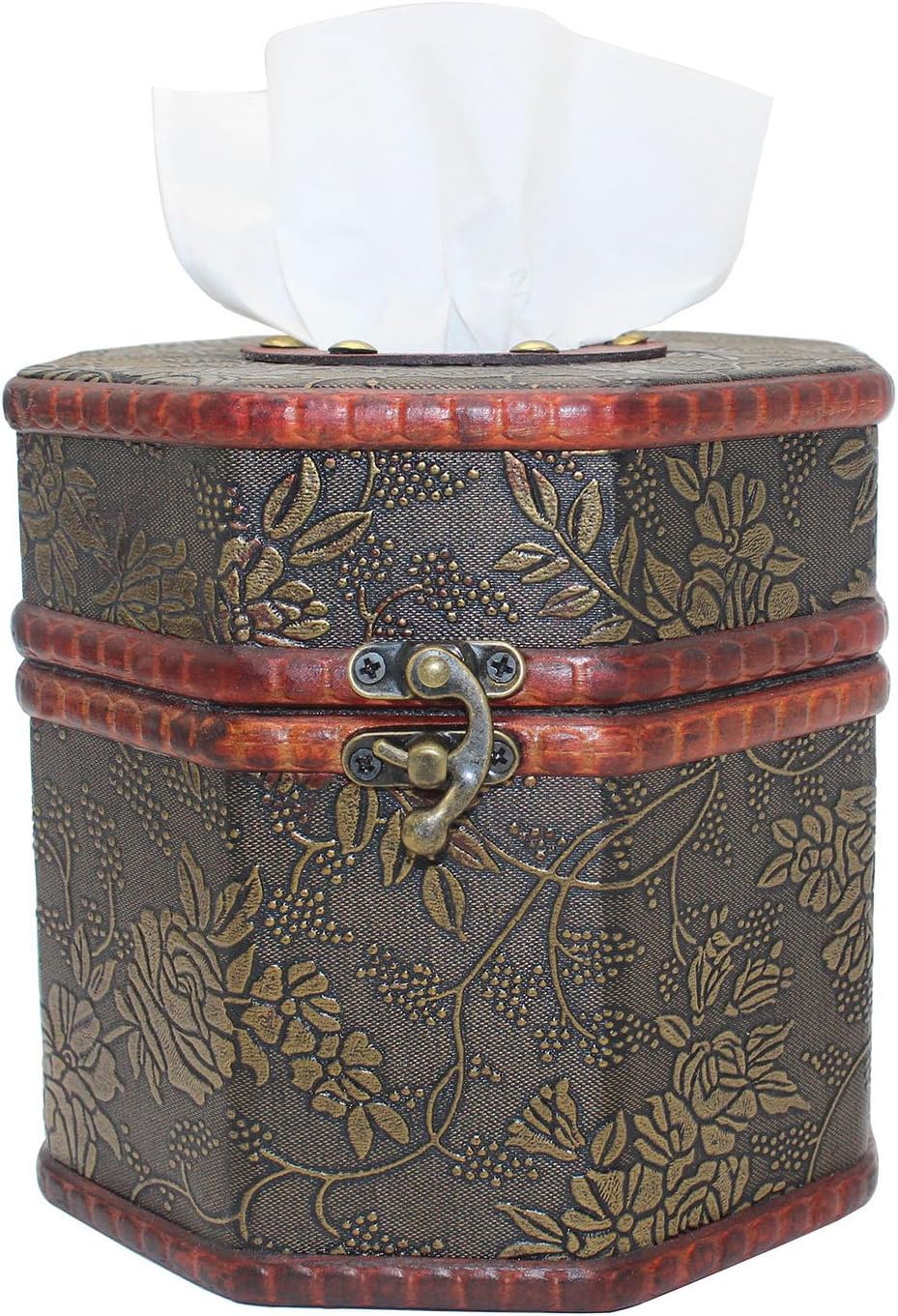 Vintage Tissue Box Cover, Wooden Octagonal Tissue Box Holder/Dispenser