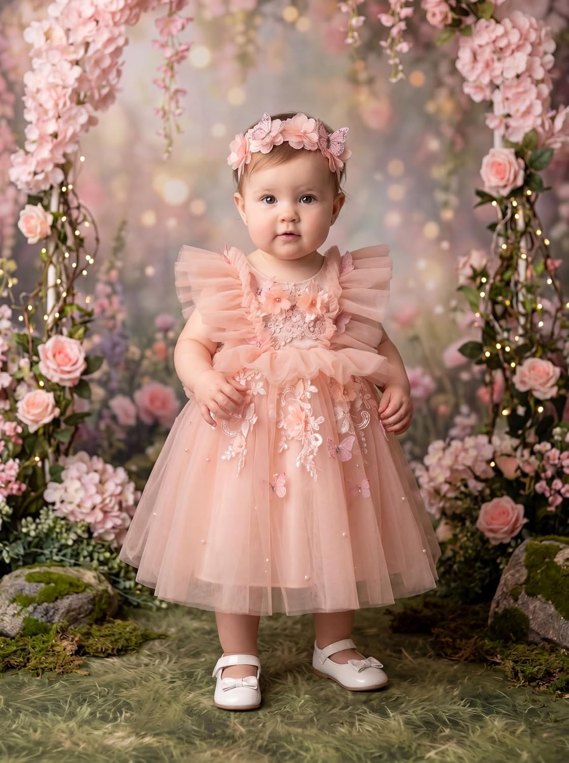 LalaMira Baby Girls Butterfly Birthday Dress Tulle Toddler Flower Girl Dress for First Birthday Wedding Party Photo Shoot