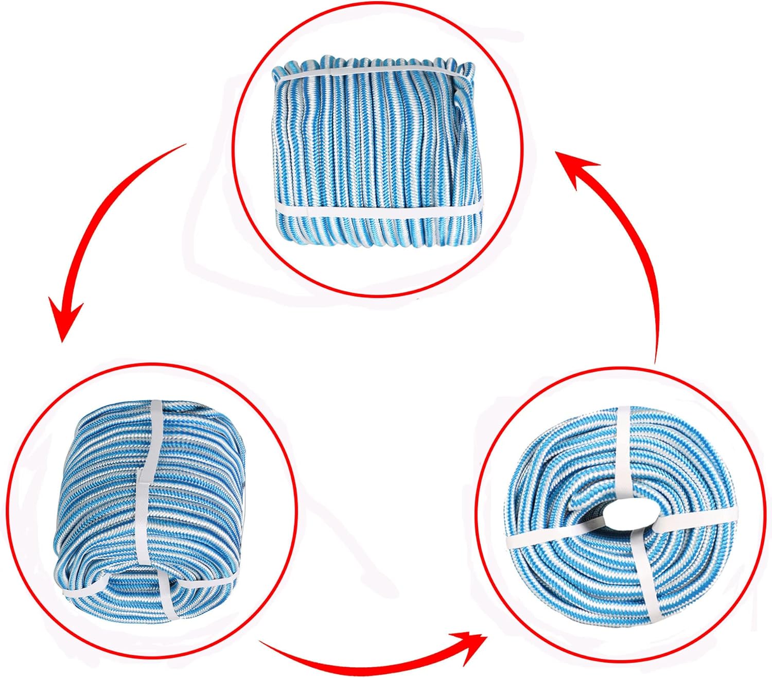 16 Strand Braid Polyester Rope Pulling Rope Arborist Rigging Multipurpose Bull Rigging 1/2 Inch x 150 Feet Green White Blue