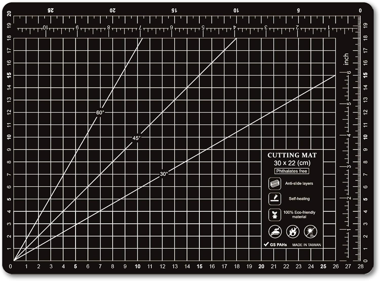 PP A4 Cutting Mat - A4 Eco Friendly (12L x 9W Inch) (300 x 220 mm), Colorful Self Healing Cutting Mat Craft Fabric Quilting Sewing Scrapbooking One Sided Art Project (Set of 1) UESTA (Black)