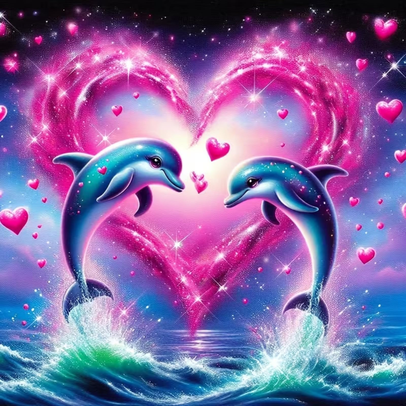 Diamond Art Kits for Adults,Dolphins in Love 5D Diamond Painting Kits Dots for Adults,5D DIY Paint by Diamonds,Full Drill Round Diamond Dot Gem Art Painting, for Home Art Decor, 13.78 X 13.78 inch