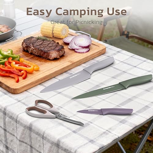 Miniatura 5 de Astercook Juego de cuchillos de cocina de 13 piezas con revestimiento antioxidante saludable, apto para lavavajillas, juegos de cuchillos de chef