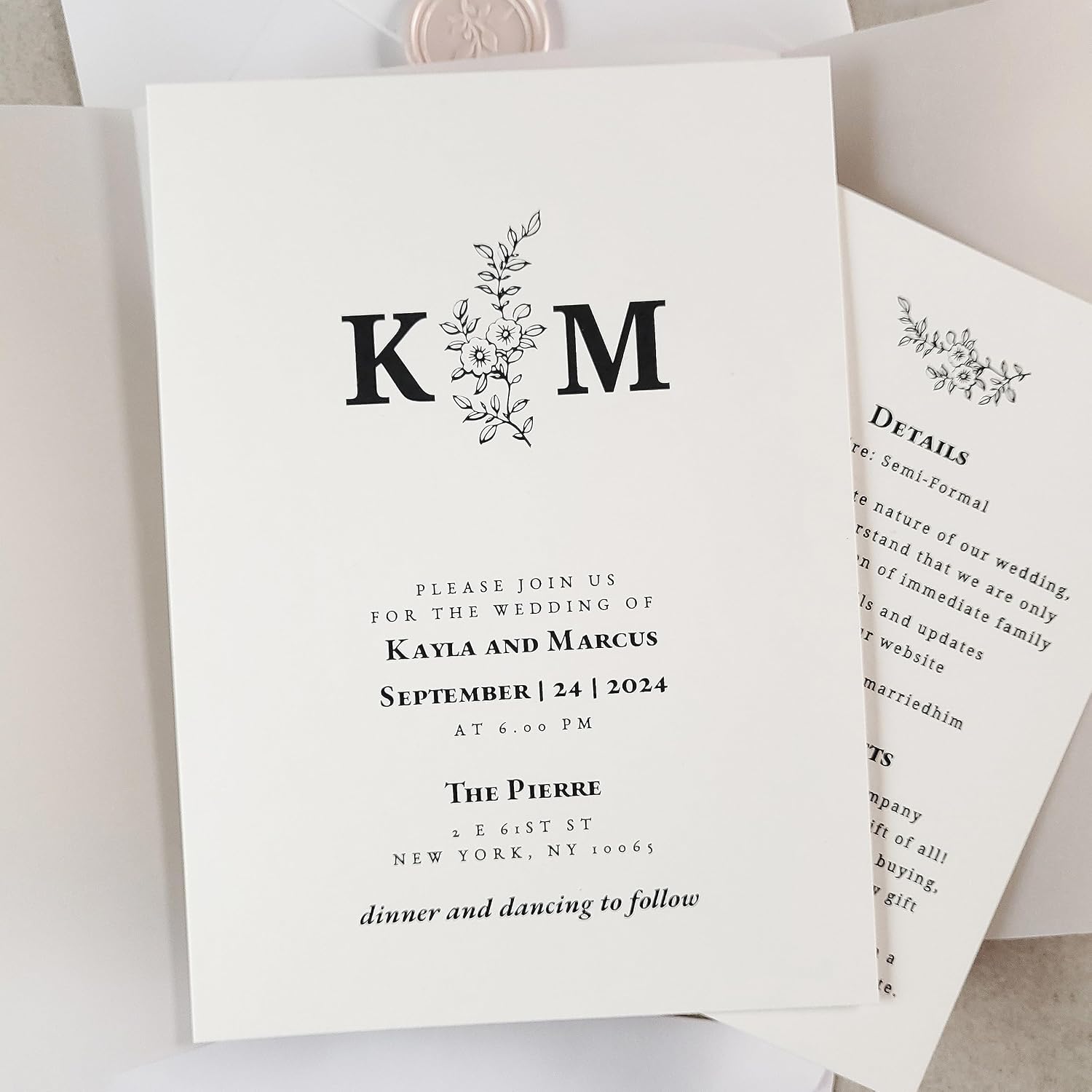 10 PCS Personalized Wedding Invitations with Envelopes and RSVP Cards, Custom Blush Pink Sage Lilac Belly Bands, Vellum Jackets 5x7, Wax Seals, Customizable DIY Custom Wedding Invites (5"