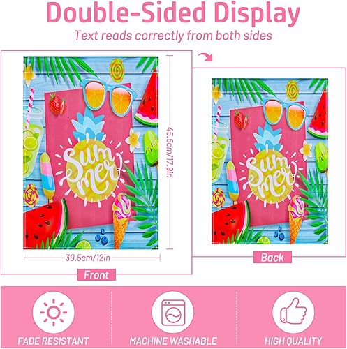 Miniatura 3 de Banderas de jardín de verano de sandía para exteriores de 12 x 18 pulgadas, de doble cara, colorida bandera de jardín de verano de Hello Summer para